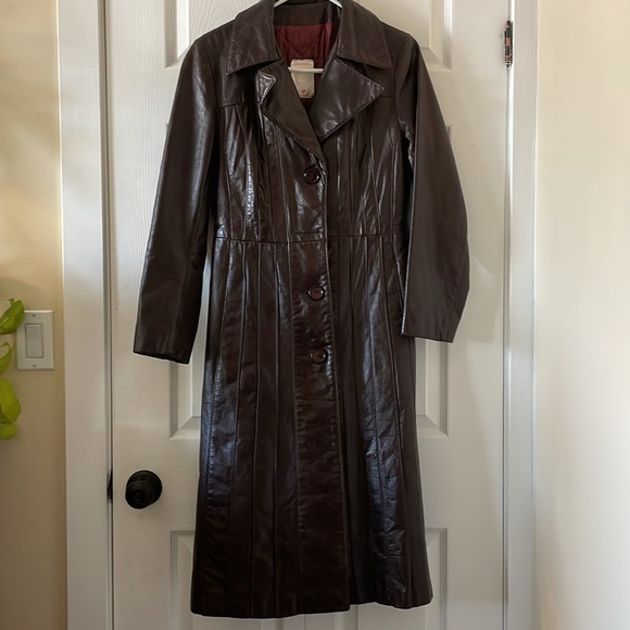 VINTAGE stunning burgundy deep red wine leather duster jacket 1970s - Picture 1 of 9